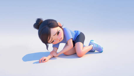 运动意外受伤趟地上的3D卡通年轻女生