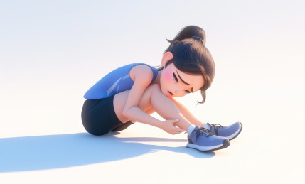 运动意外受伤坐地上抱腿的3D卡通年轻女生