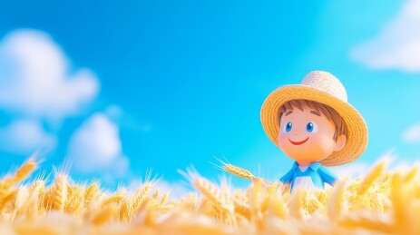 夏天金色麦田秋天节气小麦成熟秋收插画