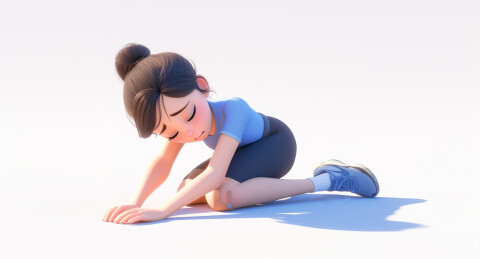 运动意外受伤跪地的3D卡通年轻女生