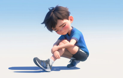 运动意外受伤半蹲抱腿的3D卡通年轻男生