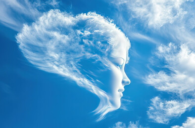 蓝天映衬下的女人