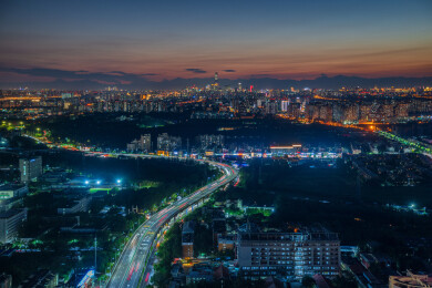 从通州之巅眺望北京国贸CBD中国尊夜景车
