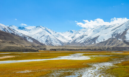 中国新疆帕米尔高原，喀什地区木吉湿地秋季风景