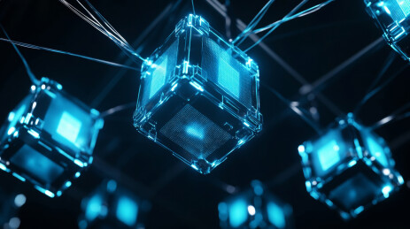 网络区块链虚拟币加密算法概念背景图