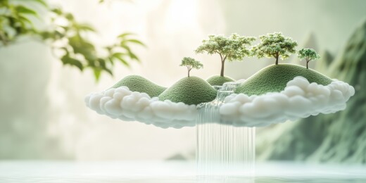奇幻神话清新漂浮在空中的仙山3D立体插画