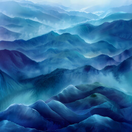 蓝色抽象山水极简主义