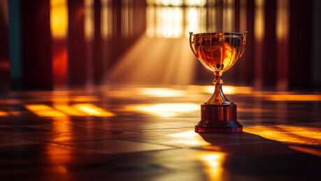 室内大厅里的金色奖杯