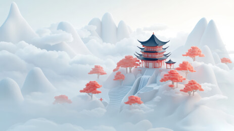 高山之巅的红色寺庙