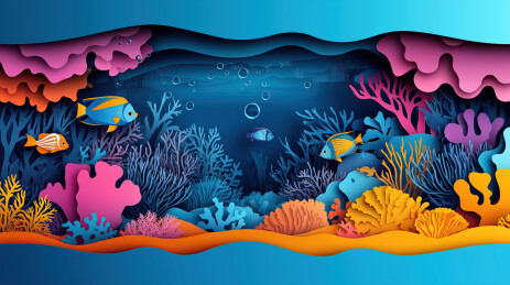 3D折纸海底世界插画