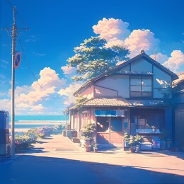 乡镇小屋古建筑新海诚插画