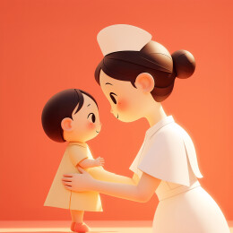 月嫂照顾婴儿红色背景温馨三维图