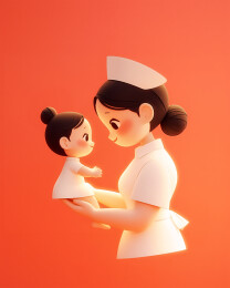 护士抱着小宝宝护理婴儿温馨插画