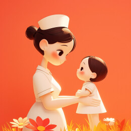 护士抱着小宝宝护理婴儿温馨插画