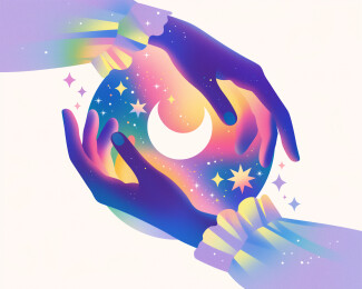 两只手宇宙太空星月炫彩梦幻插画