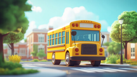 一辆校车特写插画