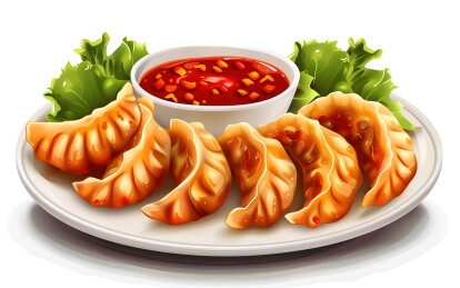 中国传统美食小吃煎饺插画