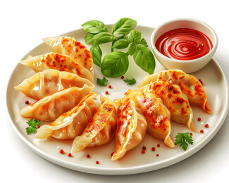 中国传统美食小吃煎饺插画