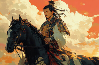 古代将军秦始皇带兵骑马征战的场景