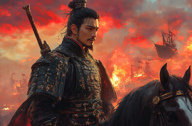 古代将军秦始皇带兵骑马征战的场景