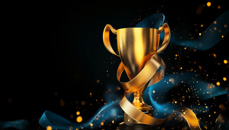 金色奖杯飘带光晕比赛奖品三维图