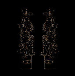 秦朝嵌料鎏金金青铜神兽鹰雕形饰矢量线稿