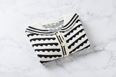 黑白波浪纹儿童针织开衫春秋装