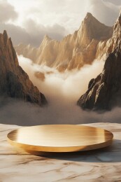 玄幻神秘仙境中的金色圆形展台3D立体插画