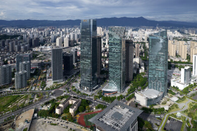 中国福建福州中央商务区航拍城市建筑风光