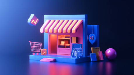 3D卡通蓝色互联网购物图标