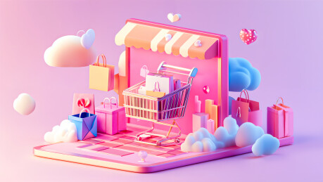 粉色购物车网购概念场景