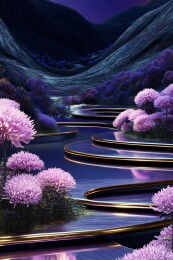 高贵紫色抽象开满菊花的山谷小路3D背景