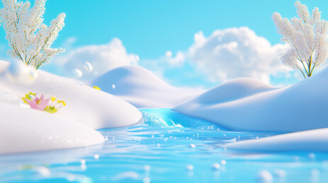 立春时节冰雪融化风景