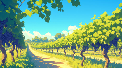 动画风葡萄园夏日风景