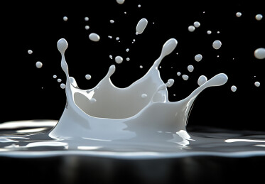 黑色背景下溅起牛奶的特写镜头