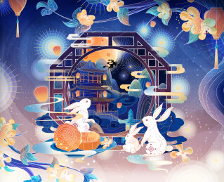 国潮风中秋节插画