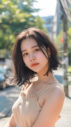 亚洲女性穿着背心拍照