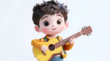 弹吉他的男孩3D卡通插画