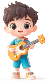 弹吉他的男孩3D卡通插画