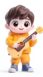 弹吉他的男孩3D卡通插画