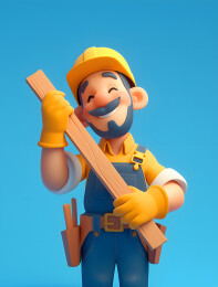 一个木工手拿木头