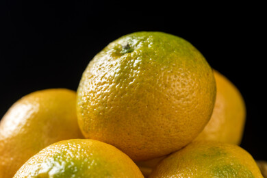 桔子摆放在木桌面上特写深色调