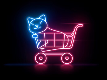 购物车和猫电商素材渐变风格插画