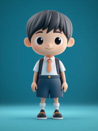 穿着校服的男孩全身站立