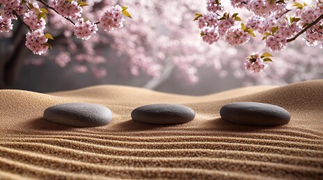 樱花下的禅意石景