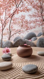 禅意花园中的优雅陶壶