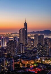 烟台市芝罘区城市晚霞夜景
