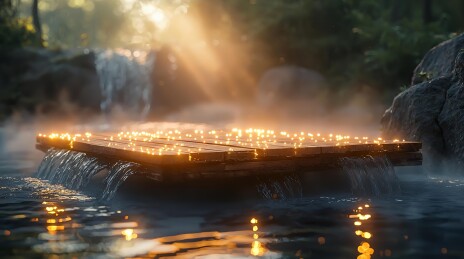 梦幻木筏，烛光漂浮水面