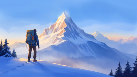 登山者在雪山上