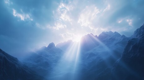 山顶云层中散落的耶稣光